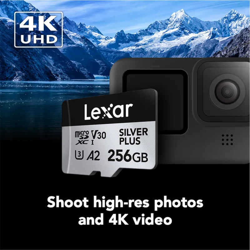 Lexar Professional Silver Plus microSDXC UHS-I C10 U3 V30 A2 205MB/s Read Memory Card (64GB, 128GB, 256GB)