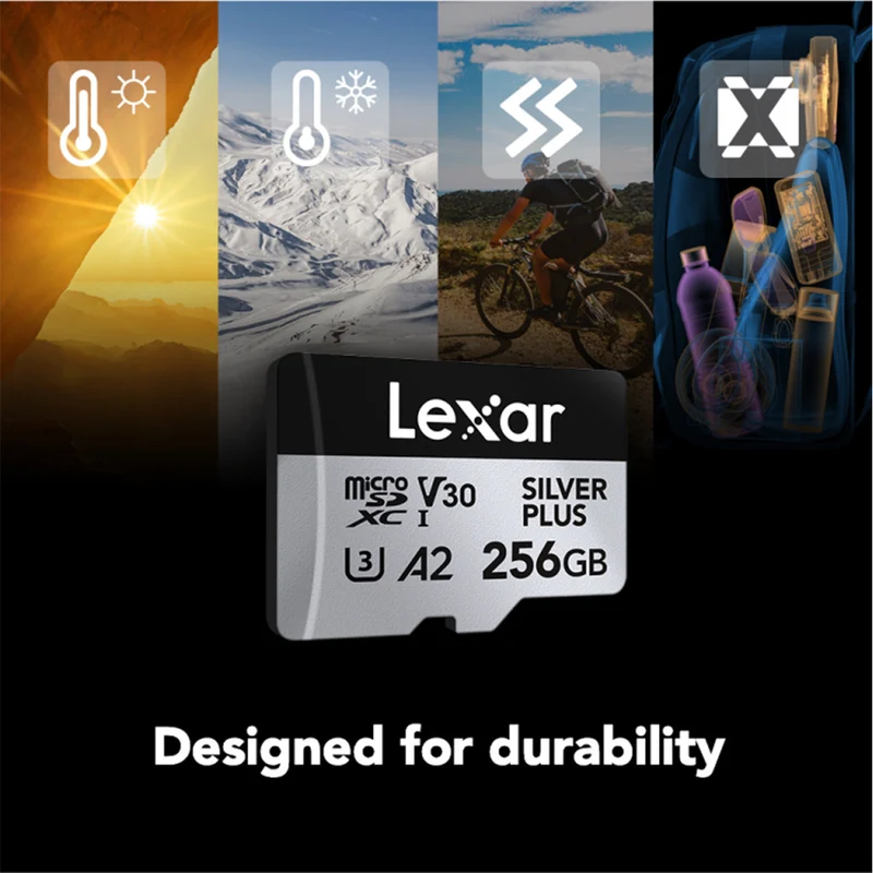Lexar Professional Silver Plus microSDXC UHS-I C10 U3 V30 A2 205MB/s Read Memory Card (64GB, 128GB, 256GB)