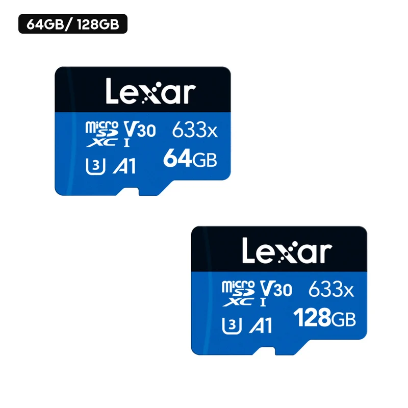 Lexar High-Performance 633x microSDXC UHS-I C10 U3 V30 A1 100MB/s Read Memory Card BLUE Series (64GB, 128GB)