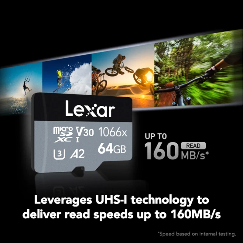 Lexar Professional 1066x 64GB microSDXC UHS-I 10 U3 V30 A2 160MB/s Read Memory Card SILVER Series (LMS1066064G-BNANG)