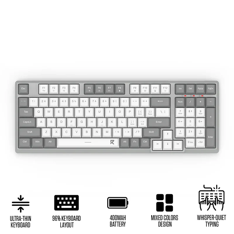 Redragon BK-7114WG Scissor Mechanism Slim Wireless 96% Keyboard (White/Grey)