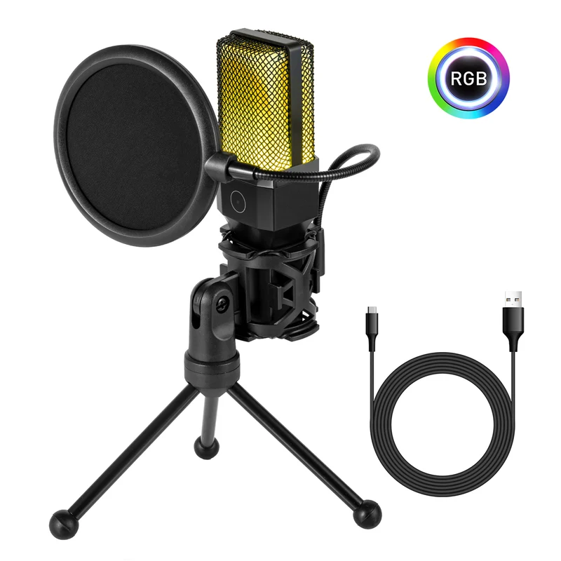 Redragon GM212 Adne RGB USB Streaming Microphone with Pop Filter Tripod (GM212)