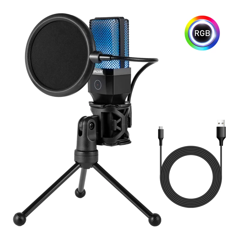 Redragon GM212 Adne RGB USB Streaming Microphone with Pop Filter Tripod (GM212)