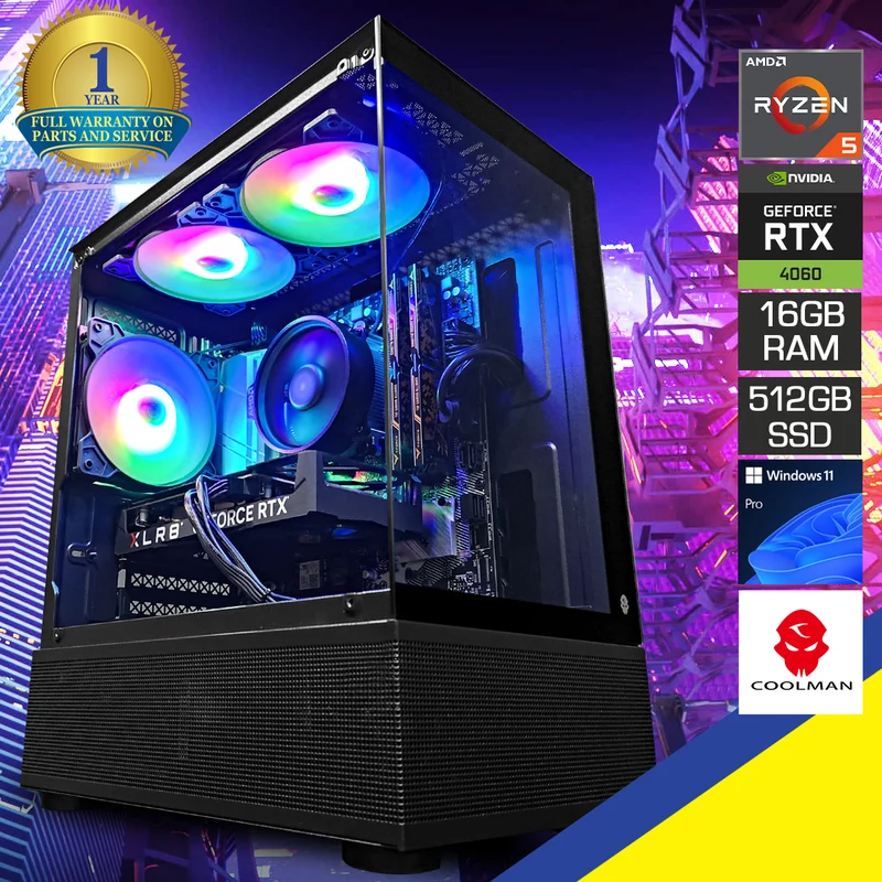 Alpha Reyna Black Desktop Gaming PC | AMD Ryzen 5 5600 | 16GB RAM | 512GB SSD | RTX 4060 | Windows 11 Pro