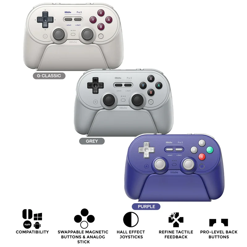8Bitdo Pro 3 Bluetooth Gamepad for Nintendo Switch / Windows / Android (80GQ) (G Classic, Grey, Purple)