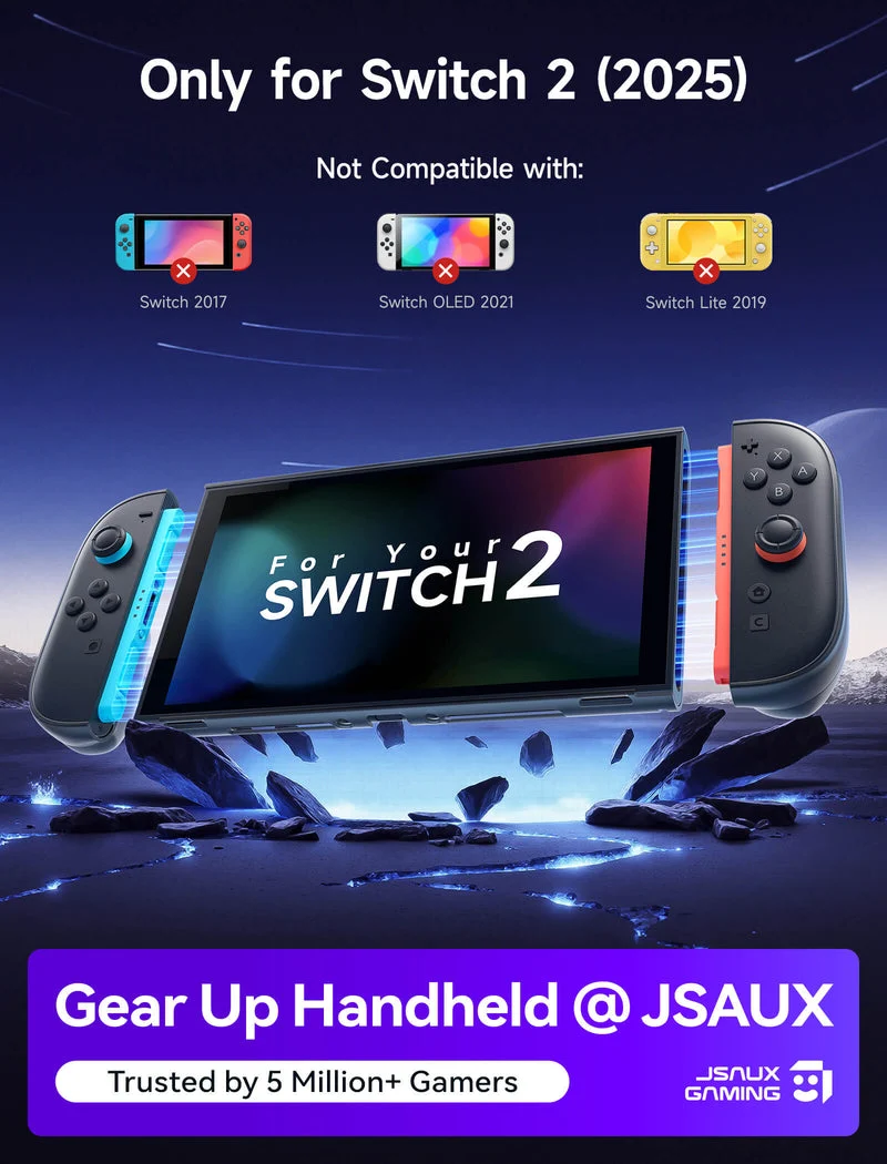 JSAUX Split Transparent Ergonomic Protective Case for Nintendo Switch 2 (Transparent Black, Transparent) (PC0117)