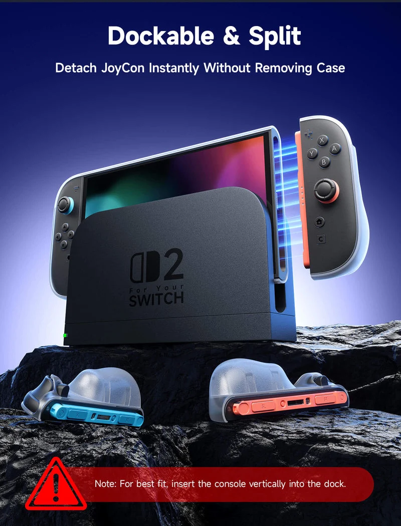 JSAUX Split Transparent Ergonomic Protective Case for Nintendo Switch 2 (Transparent Black, Transparent) (PC0117)