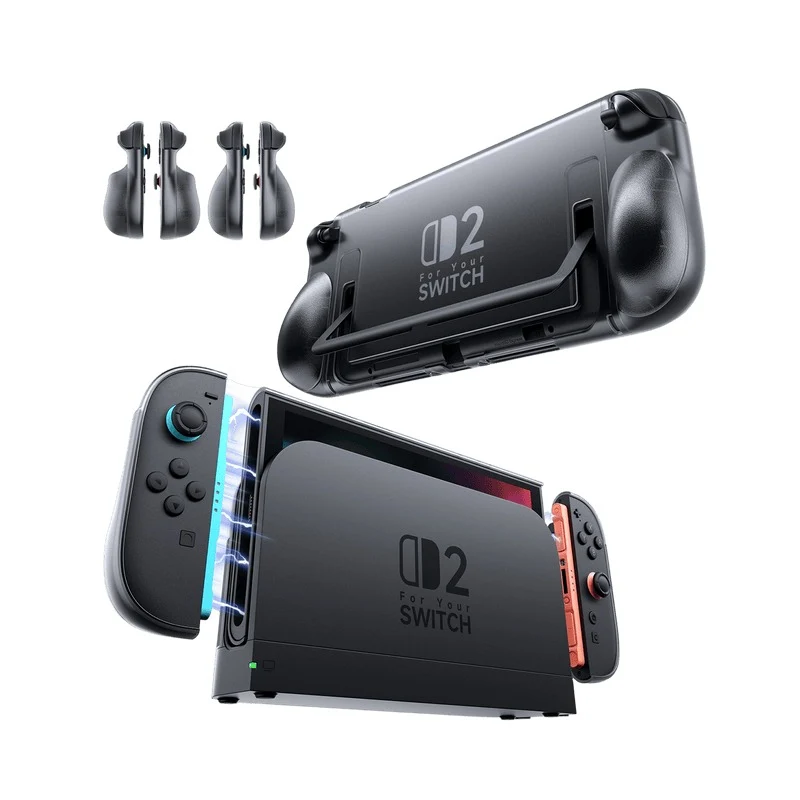 JSAUX Split Transparent Ergonomic Protective Case for Nintendo Switch 2 (Transparent Black, Transparent) (PC0117)