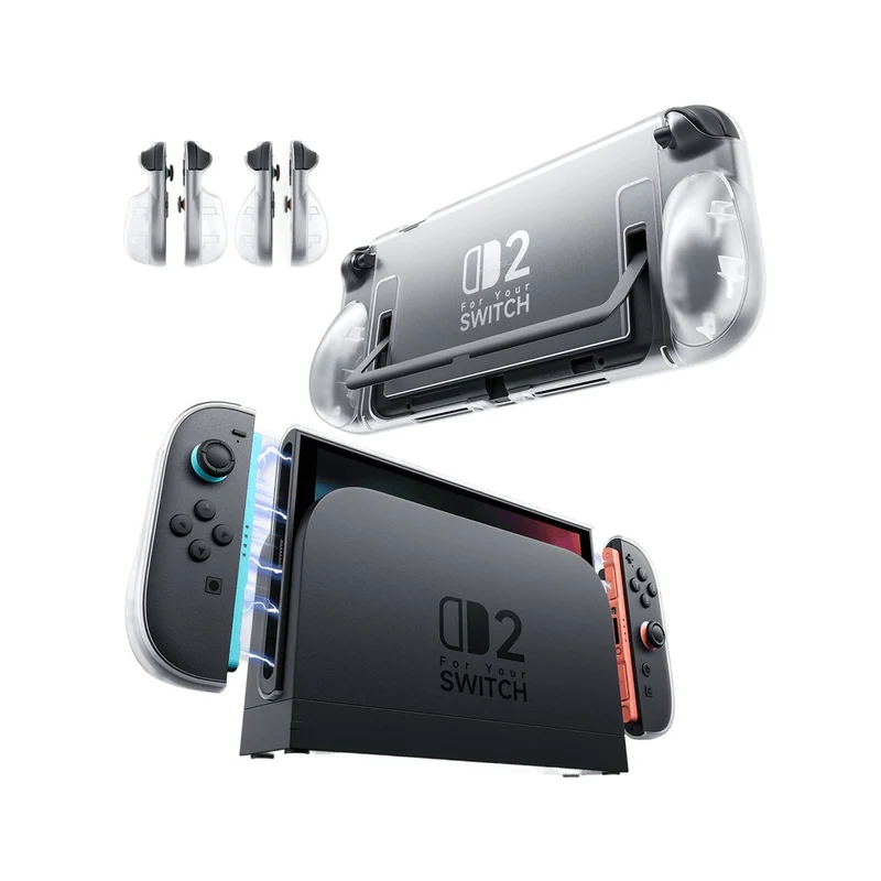 JSAUX Split Transparent Ergonomic Protective Case for Nintendo Switch 2 (Transparent Black, Transparent) (PC0117)