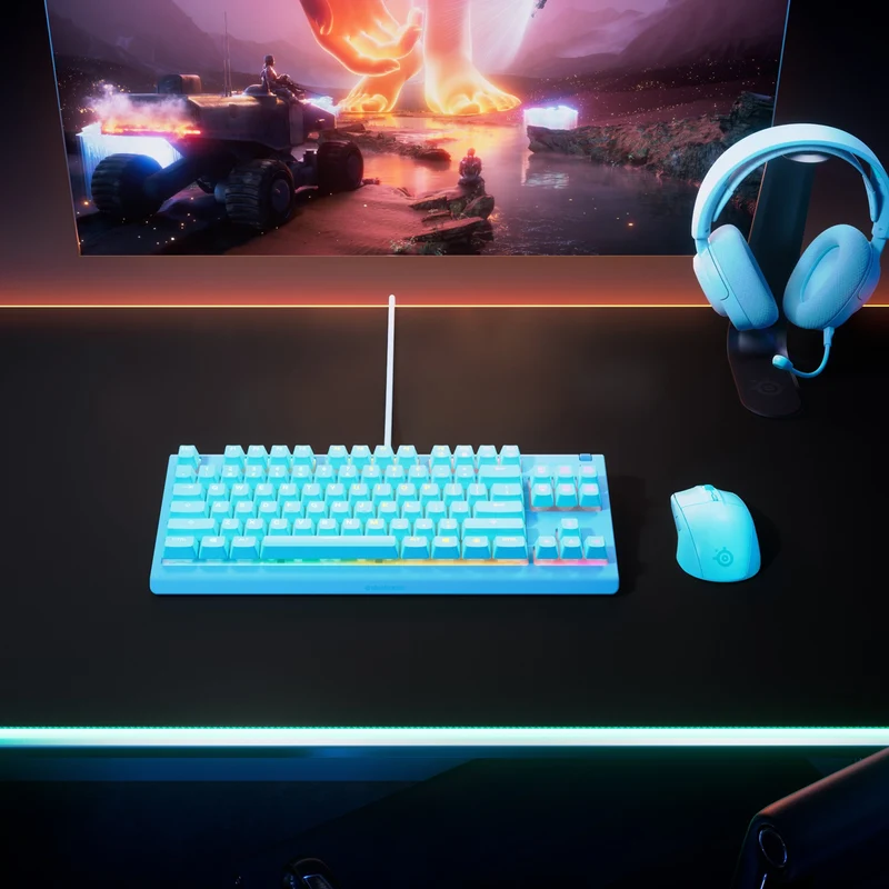 SteelSeries Apex 3 TKL RGB Water & Dust Resistant Whisper Quiet Switches Gaming Keyboard (Aqua) (PN64933)