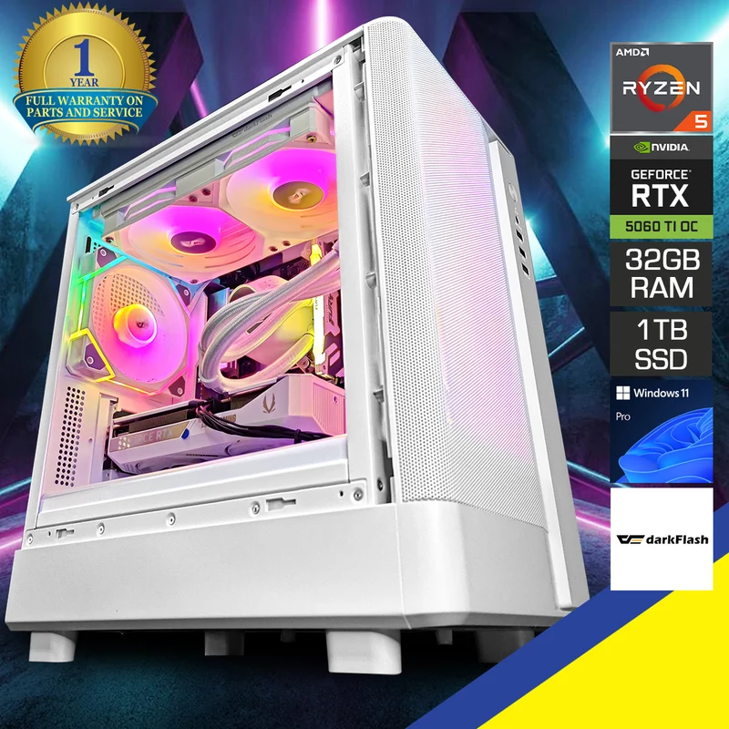 Sigma DB330M Mesh White Desktop Gaming PC | AMD Ryzen 5 7500F | 32GB RAM | 1TB SSD with WiFi + Bluetooth | GeForce RTX 5060 Ti OC | Windows 11 Pro