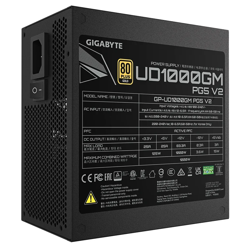 Gigabyte UD1000GM PG5 V2 1000W ATX 3.1 PCIe Gen 5.1 80+ Gold Modular Power Supply