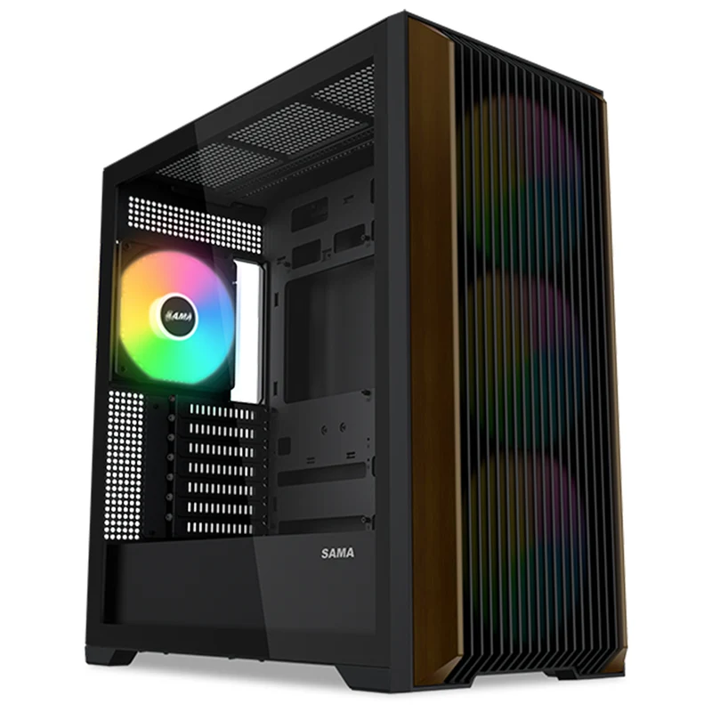 Sama Z60 Mid-Tower with Two Authentic Walnut Strips on Front Panel PC Case (Black, White)