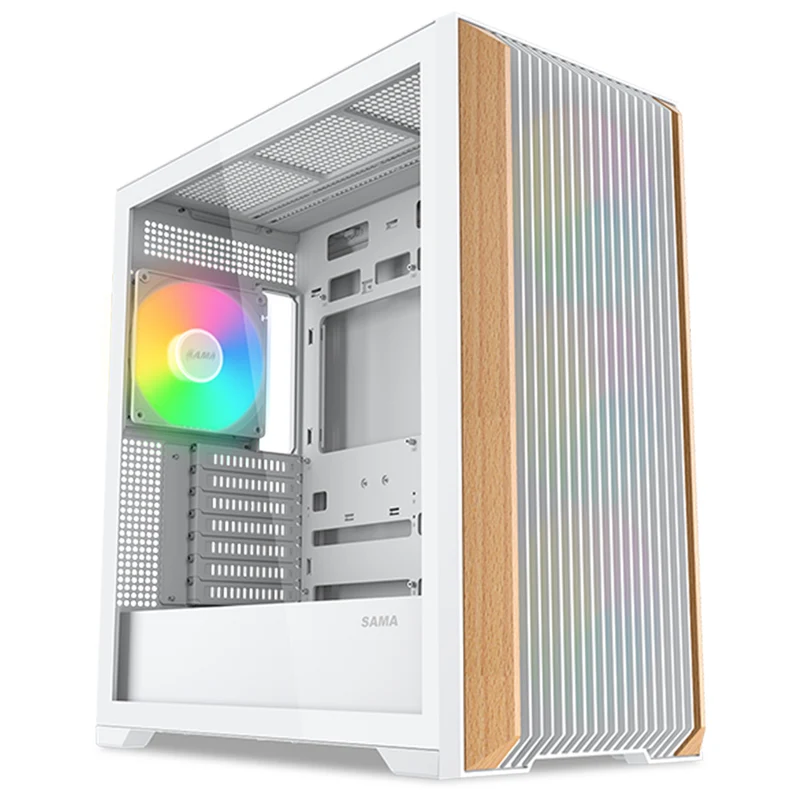 Sama Z60 Mid-Tower with Two Authentic Walnut Strips on Front Panel PC Case (Black, White)