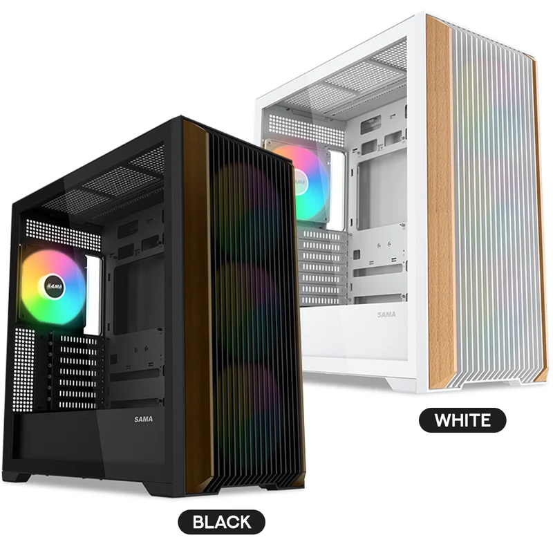 Sama Z60 Mid-Tower with Two Authentic Walnut Strips on Front Panel PC Case (Black, White)