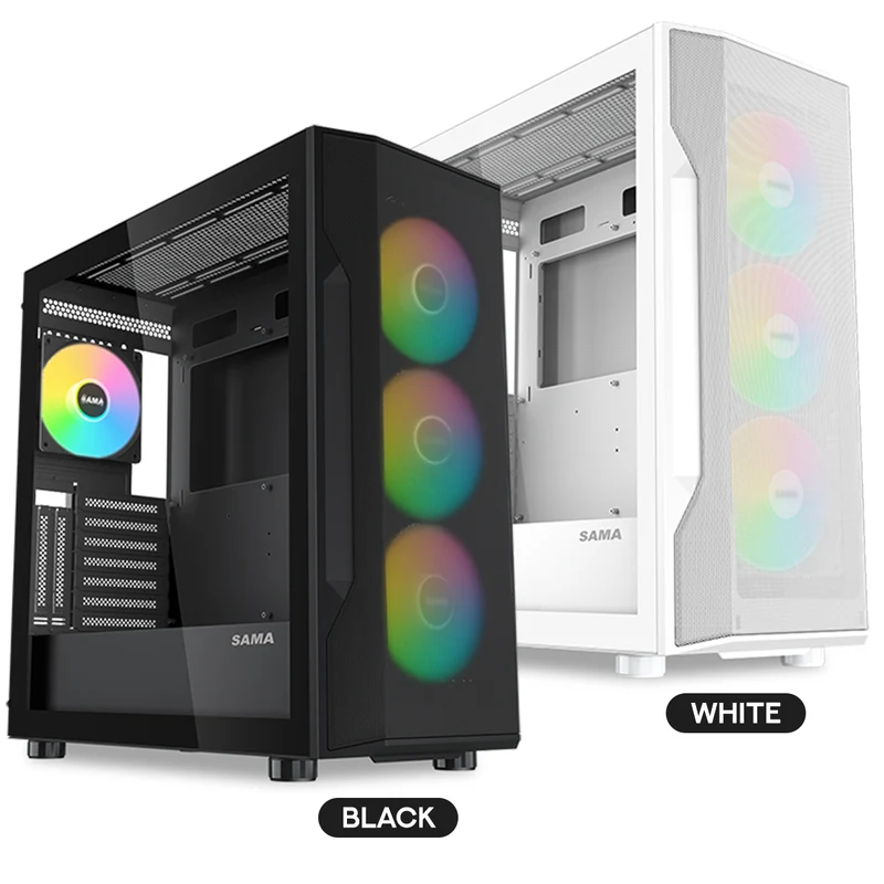 Sama S40 Mid-Tower Large Mesh Front Panel PC Case (Black, White)