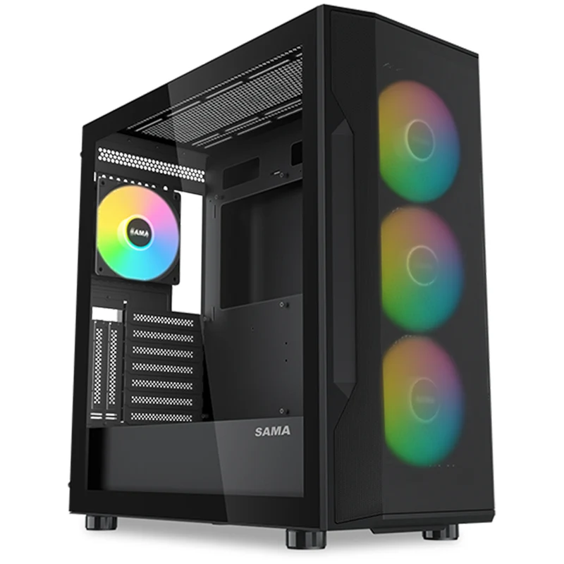 Sama S40 Mid-Tower Large Mesh Front Panel PC Case (Black, White)