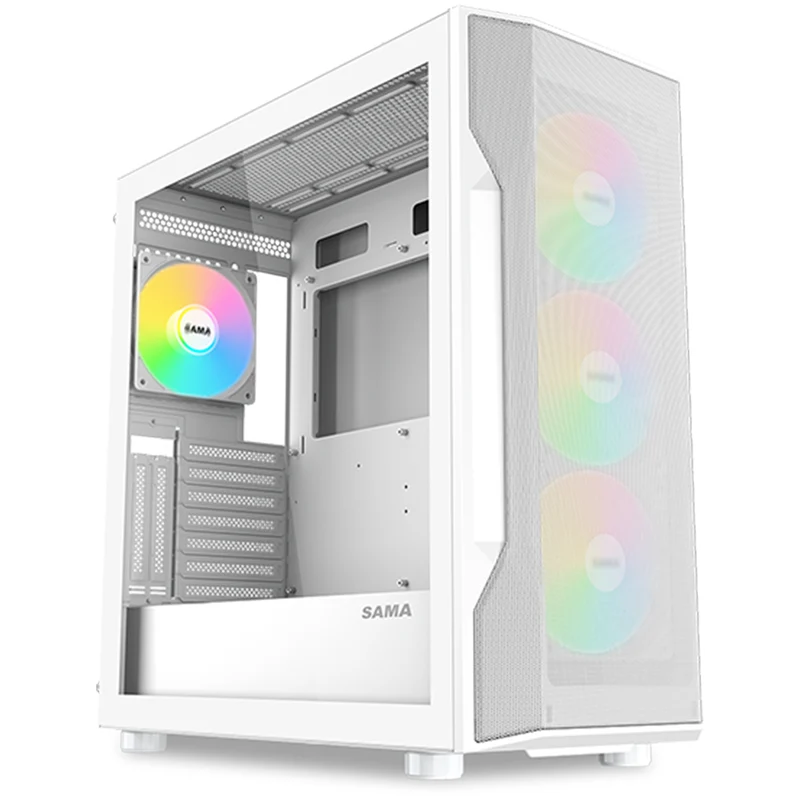 Sama S40 Mid-Tower Large Mesh Front Panel PC Case (Black, White)