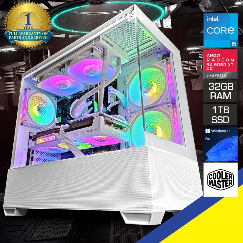 Sigma Elite 490 White Desktop Gaming PC | Intel i5 14400 | 32GB RAM | 1TB SSD | RX 9060 XT OC | Windows 11 Pro