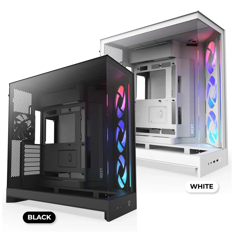 NZXT H9 Flow RGB Large Dual-Chamber Mid-Tower ATX Airflow Case with RGB (Black, White)