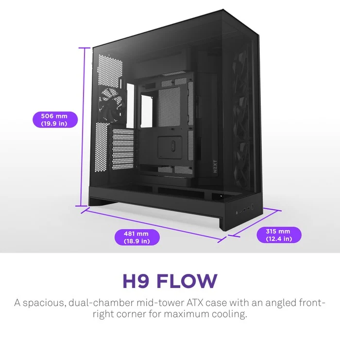 NZXT H9 Flow Large Dual-Chamber Mid-Tower ATX Airflow Case (Black, White)