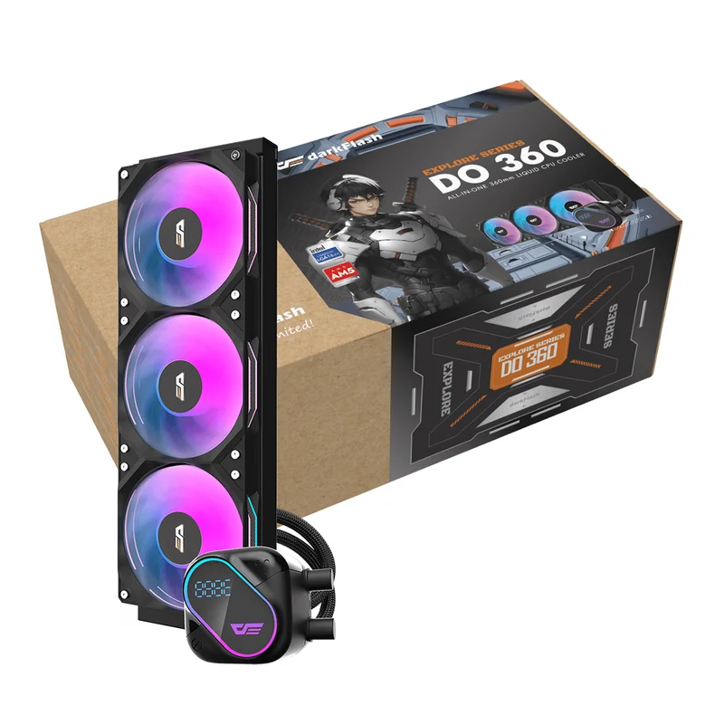 DarkFlash Explore DO 360 AIO 360mm Liquid CPU Cooler with Digital Screen Temperature (Black, White)