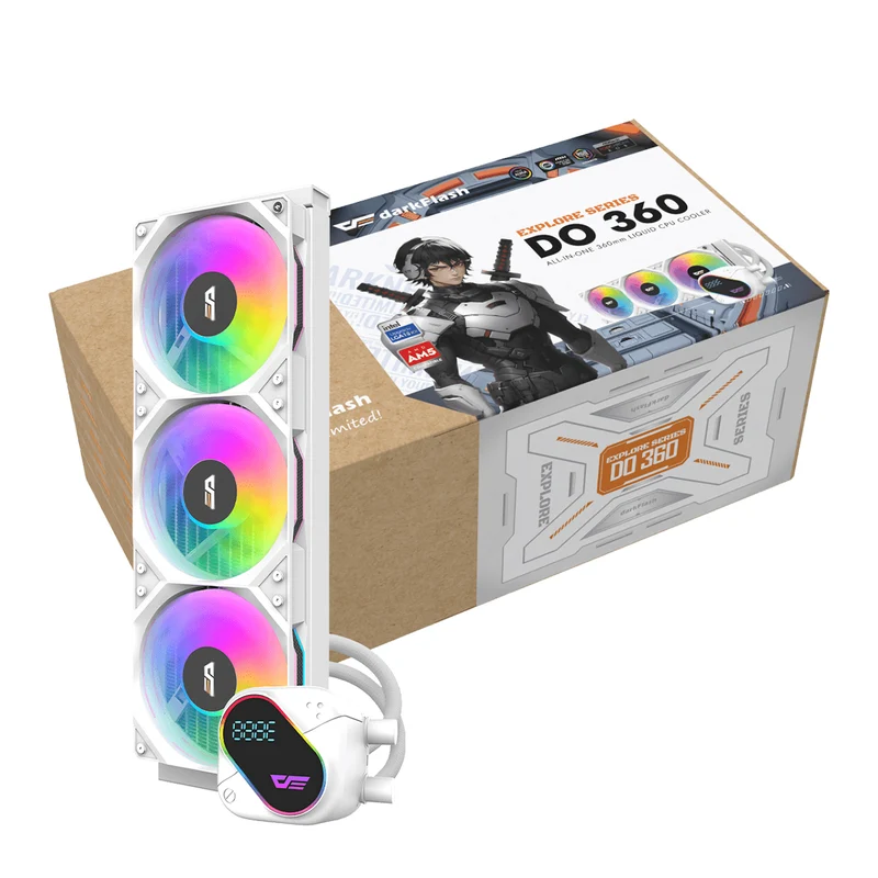 DarkFlash Explore DO 360 AIO 360mm Liquid CPU Cooler with Digital Screen Temperature (Black, White)
