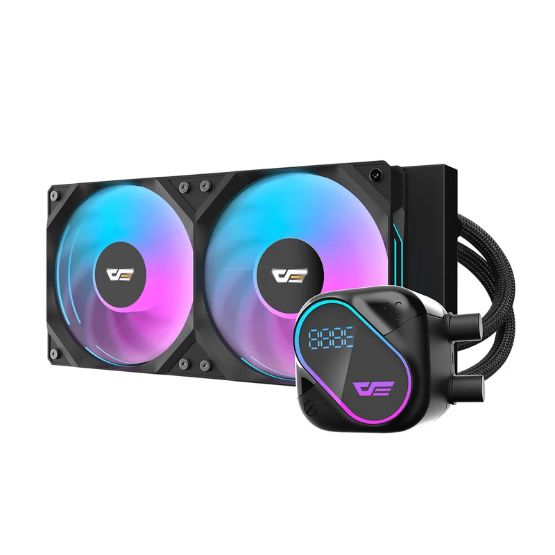 DarkFlash Explore DO 240 AIO 240mm Liquid CPU Cooler with Digital Screen Temperature (Black, White)