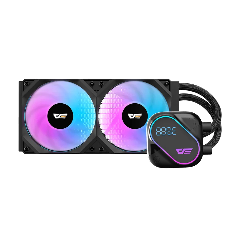 DarkFlash Explore DO 240 AIO 240mm Liquid CPU Cooler with Digital Screen Temperature (Black, White)