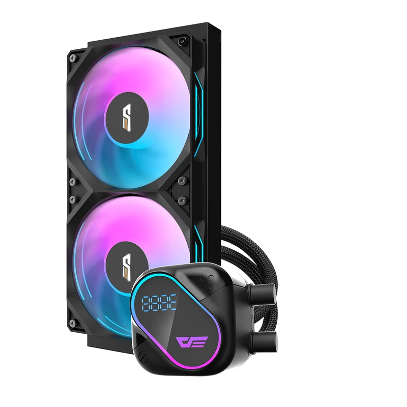 DarkFlash Explore DO 240 AIO 240mm Liquid CPU Cooler with Digital Screen Temperature (Black, White)