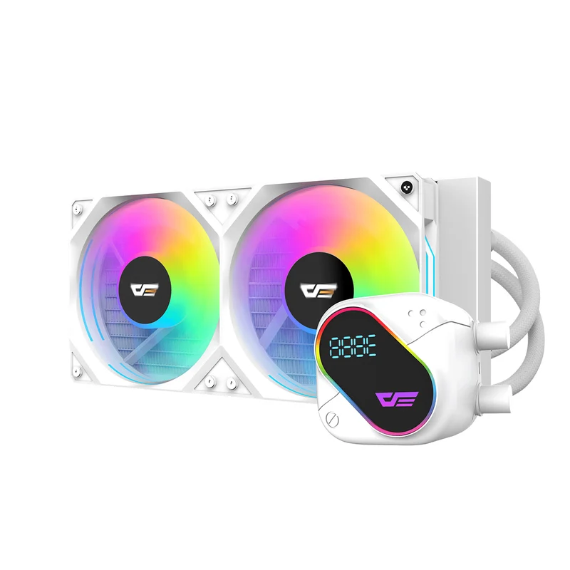 DarkFlash Explore DO 240 AIO 240mm Liquid CPU Cooler with Digital Screen Temperature (Black, White)