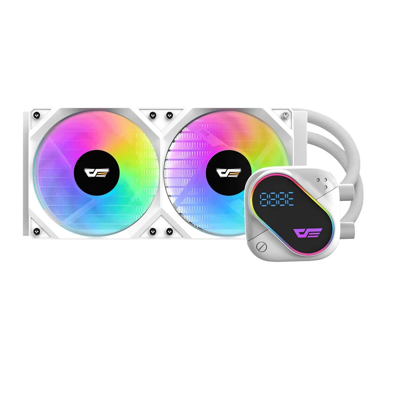 DarkFlash Explore DO 240 AIO 240mm Liquid CPU Cooler with Digital Screen Temperature (Black, White)