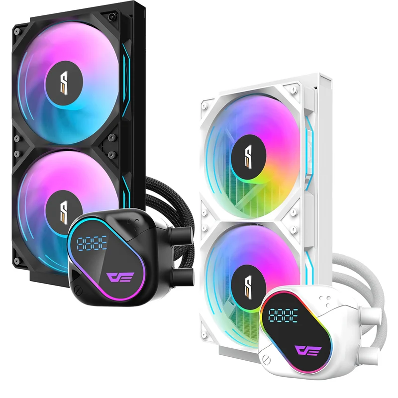 DarkFlash Explore DO 240 AIO 240mm Liquid CPU Cooler with Digital Screen Temperature (Black, White)