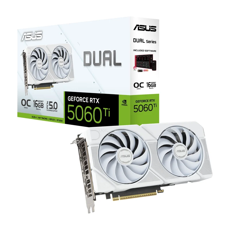 ASUS Dual GeForce RTX 5060 TI 16GB GDDR7 OC Edition Graphics Card (White)