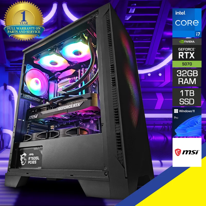 Sophos Forge 120A Black Desktop Gaming PC | Intel i7 14700F | 32GB RAM | 1TB SSD with WiFi + Bluetooth | GeForce RTX 5070 OC| Windows 11 Pro