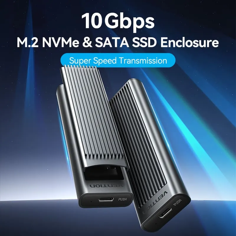 Vention M.2 NVMe & SATA SSD Enclosure (USB 3.2 Gen 2-C) with Heat Sink Gray Aluminum Alloy Type (KPLH0)