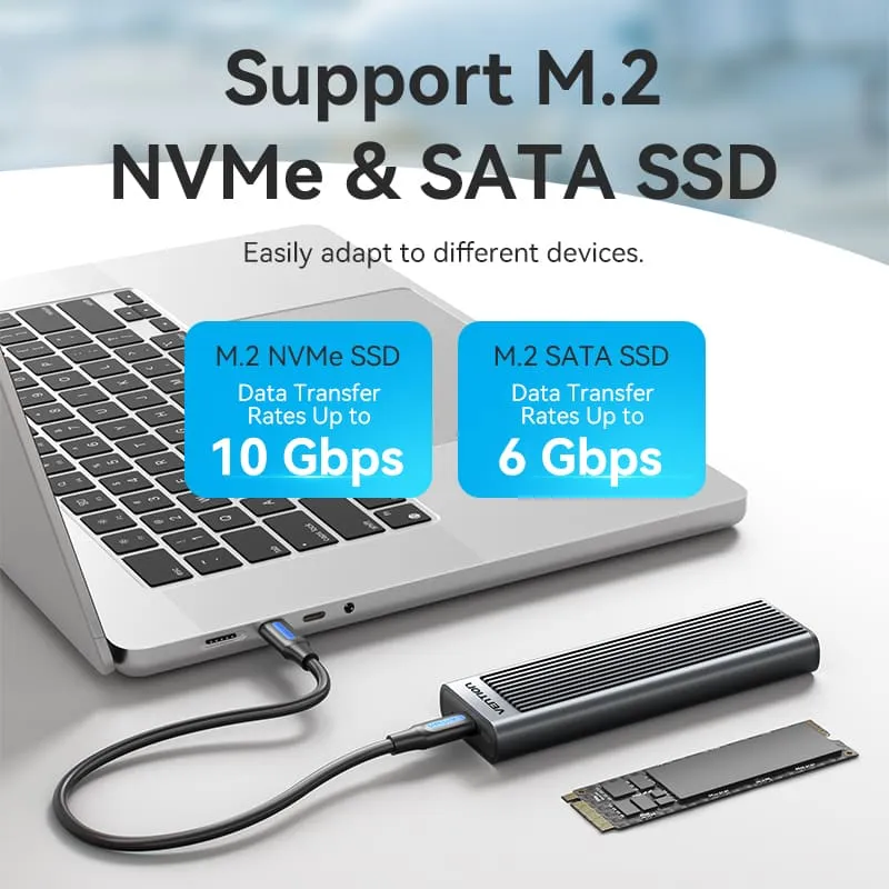 Vention M.2 NVMe & SATA SSD Enclosure (USB 3.2 Gen 2-C) with Heat Sink Gray Aluminum Alloy Type (KPLH0)
