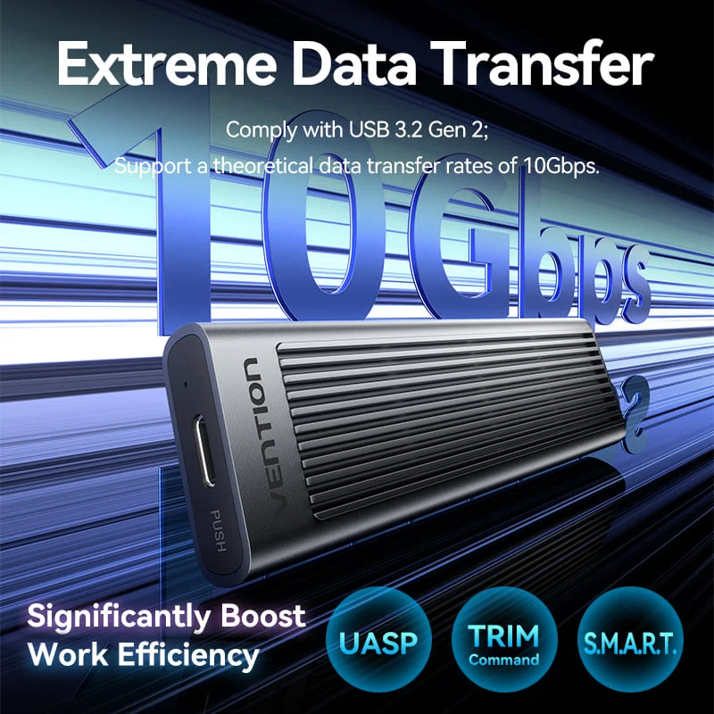 Vention M.2 NVMe & SATA SSD Enclosure (USB 3.2 Gen 2-C) with Heat Sink Gray Aluminum Alloy Type (KPLH0)