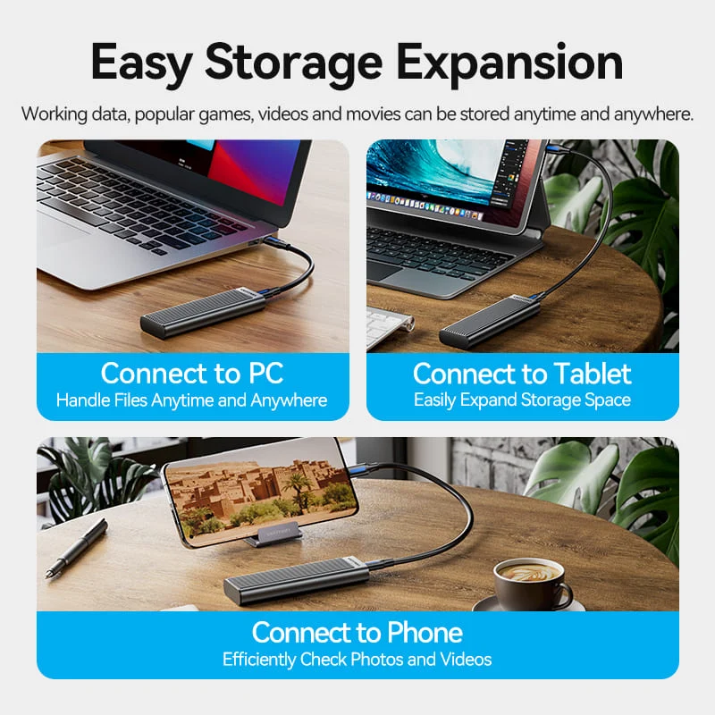 Vention M.2 NVMe & SATA SSD Enclosure (USB 3.2 Gen 2-C) with Heat Sink Gray Aluminum Alloy Type (KPLH0)
