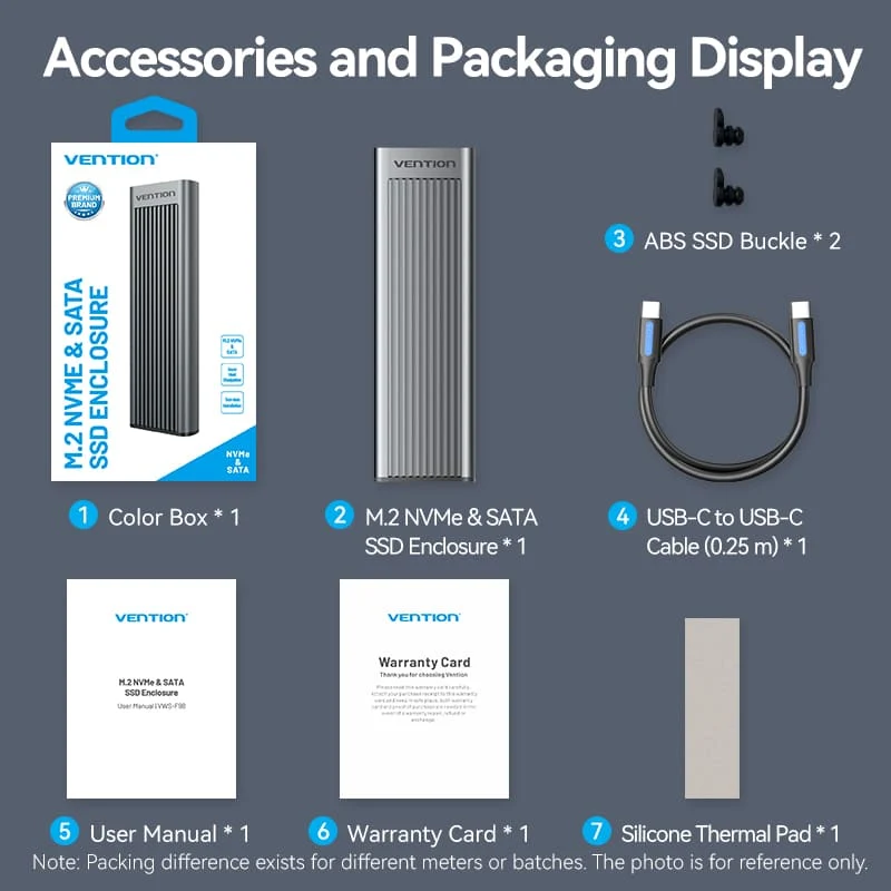 Vention M.2 NVMe & SATA SSD Enclosure (USB 3.2 Gen 2-C) with Heat Sink Gray Aluminum Alloy Type (KPLH0)