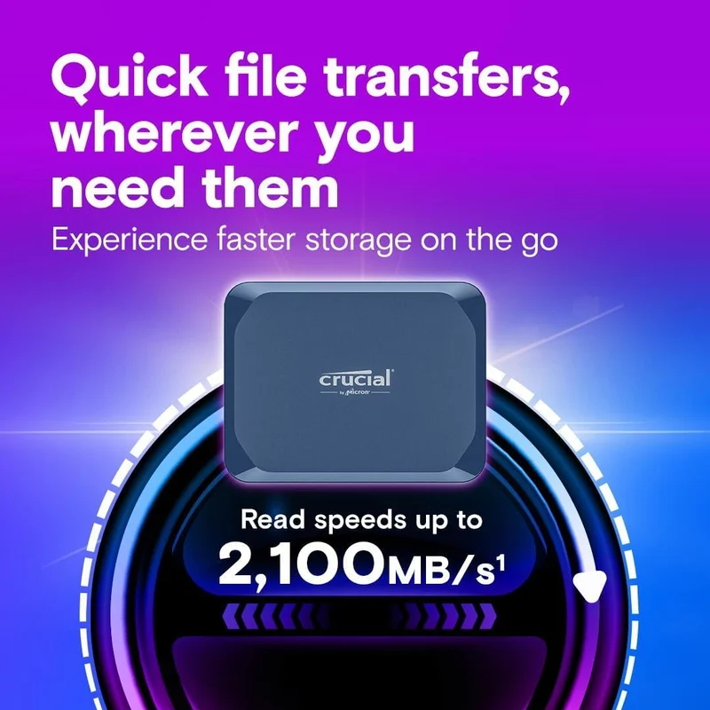 Crucial X10 USB 3.2 Gen2 2x2 (20GB/s) 2100MB/s Read Type-C Portable SSD (1TB, 2TB, 4TB, 6TB, 8TB)