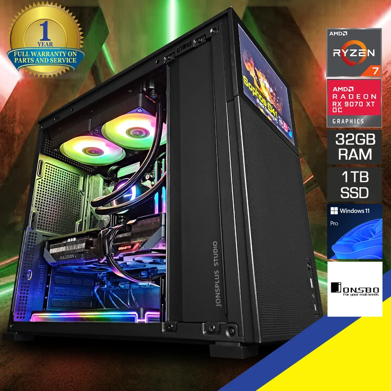 Sophos D41 Black Dsktop Gaming PC | AMD Ryzen 7 7700 | 32GB RAM | 1TB SSD | with WiFi + Bluetooth | RX 9070 XT OC | Windows 11 Pro