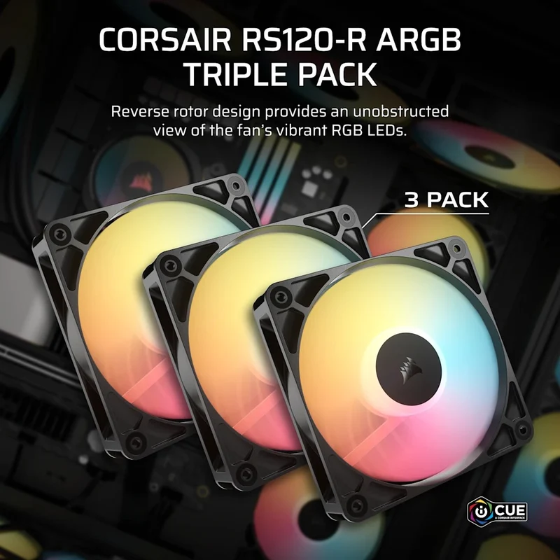 Corsair RS120-R ARGB 120mm PWM Reverse Fan - Triple Pack (Black, White)