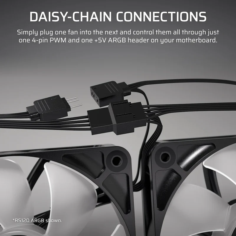Corsair RS120-R ARGB 120mm PWM Reverse Fan - Triple Pack (Black, White)
