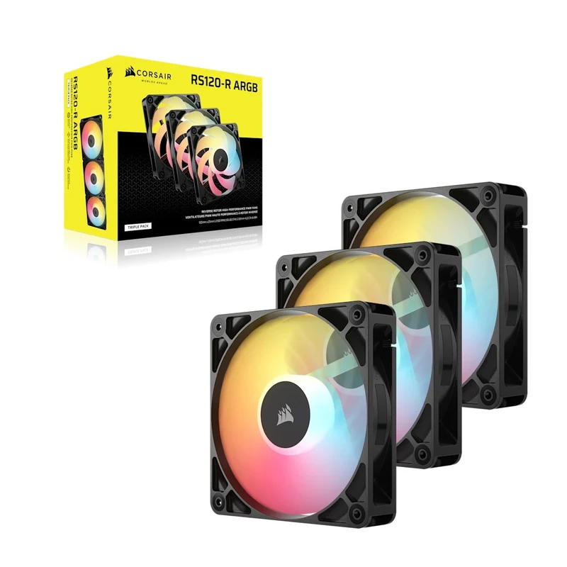 Corsair RS120-R ARGB 120mm PWM Reverse Fan - Triple Pack (Black, White)