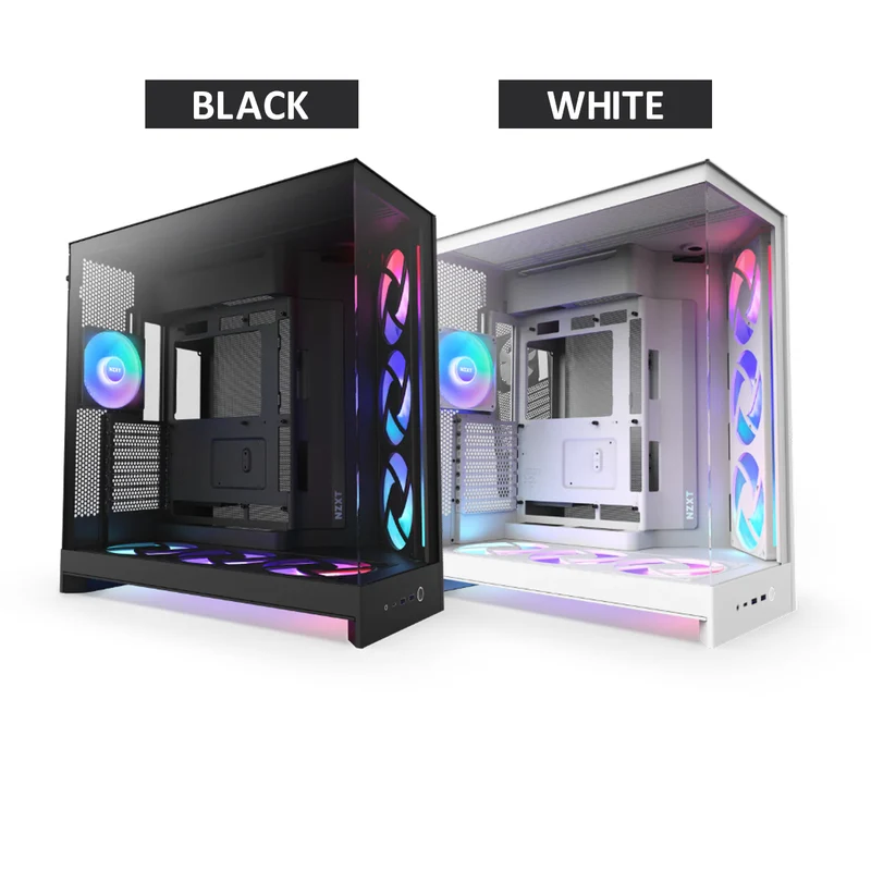 NZXT H9 Flow RGB+ Large Dual-Chamber Mid-Tower ATX Airflow Case with RGB & Control Hub (Black, White)