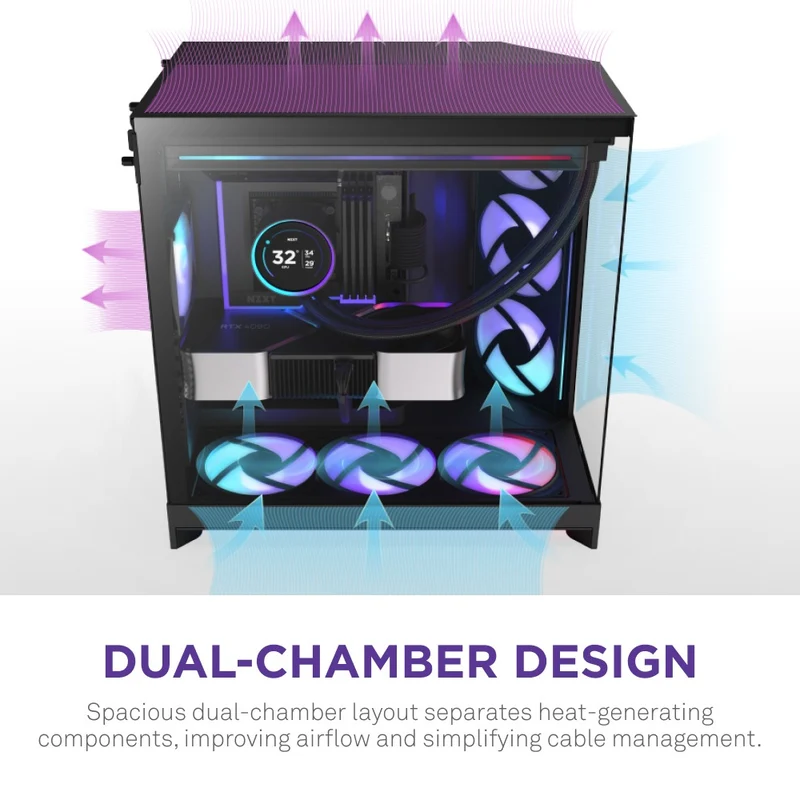 NZXT H9 Flow RGB+ Large Dual-Chamber Mid-Tower ATX Airflow Case with RGB & Control Hub (Black, White)