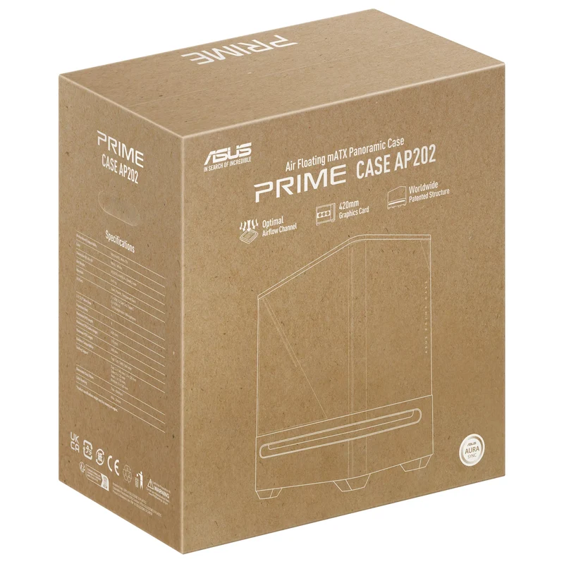 Asus Prime AP202 Air Floating mATX Curved Glass Panel Panoramic PC Case (Black, White)