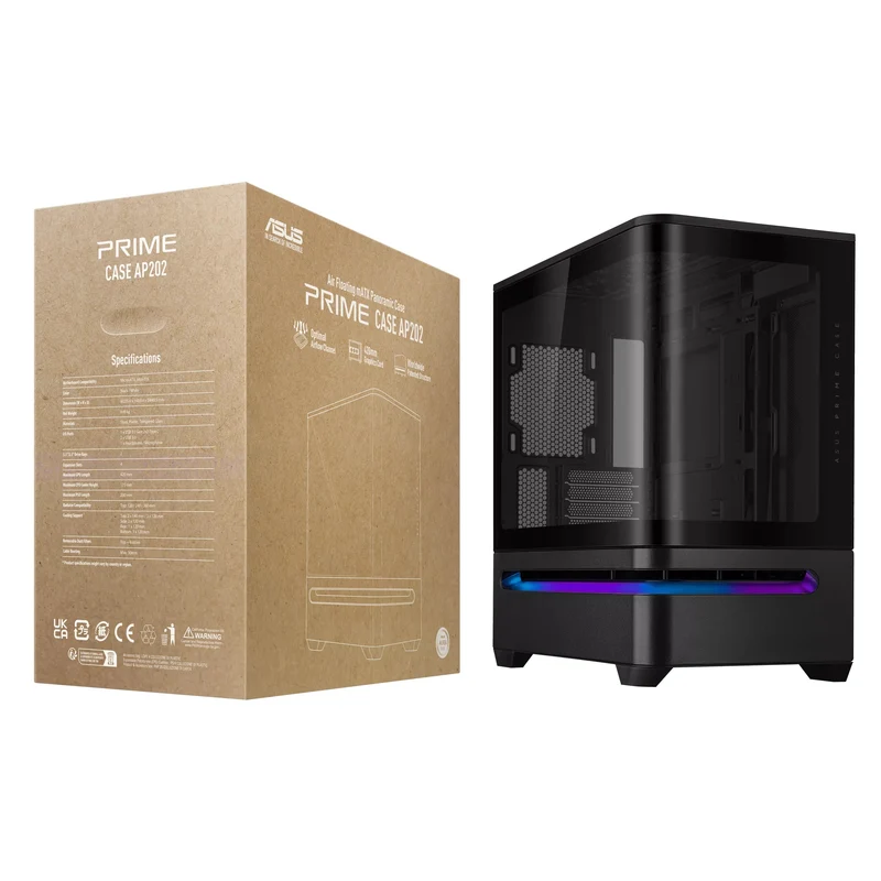 Asus Prime AP202 Air Floating mATX Curved Glass Panel Panoramic PC Case (Black, White)