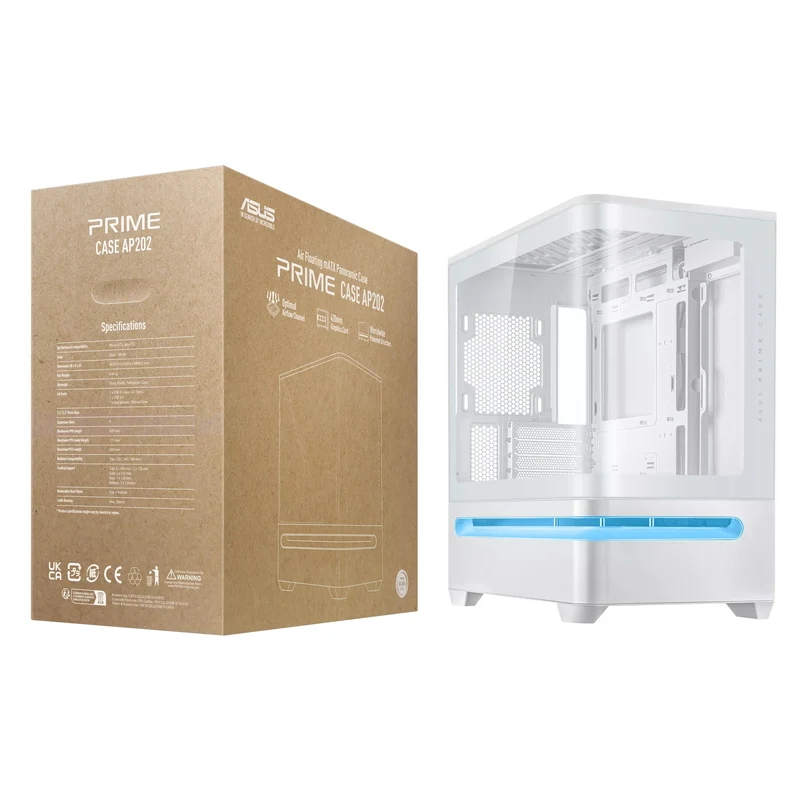 Asus Prime AP202 Air Floating mATX Curved Glass Panel Panoramic PC Case (Black, White)